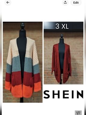 SHEIN | Plus Chunky Colorblock Open-Front Cardigan Sweater - Multicolor
